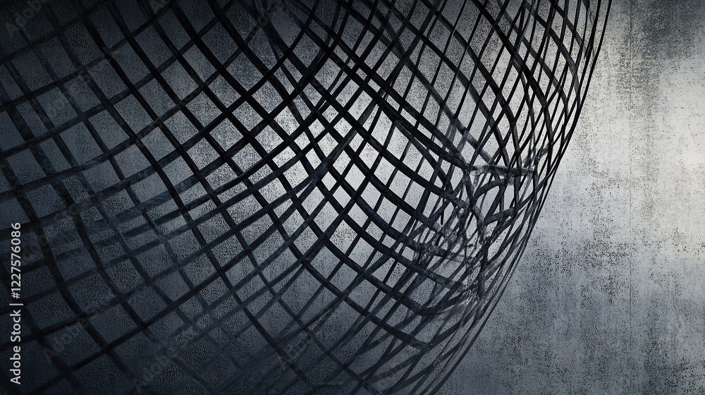 Poster thin interwoven grids colliding in overlapping angular rotations