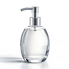 Soap dispenser with clear bottle isolated on a white background for cleaning and hygiene use