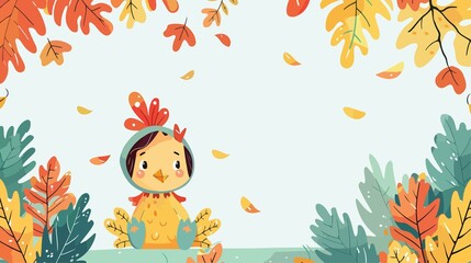 Adorable Girl in Chicken Costume - Halloween Vector Illustration