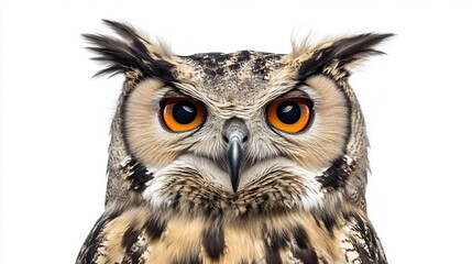 Naklejka premium Detailed Portrait of Majestic Owl with Striking Orange Eyes