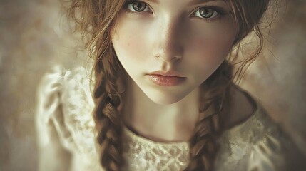 Fototapeta premium Portrait of Girl with Braids Soft Lighting