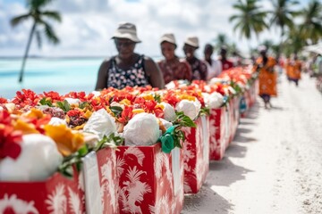 A group of volunteers distributing food and supplies to a community in need, greatly appreciated by those receiving the aid