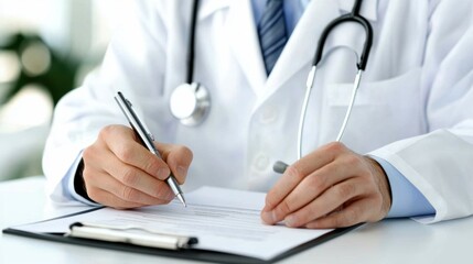 Medical Professional Writing Notes in a Clinic Setting