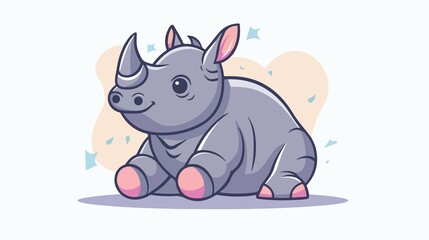 Fototapeta premium Adorable Rhino Sitting Flat Vector Illustration with Playful Expression