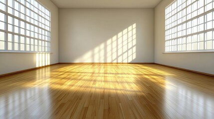 Fototapeta premium Bright and Spacious Empty Room with Wooden Floor and Large Windows