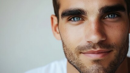 Handsome Man with Blue Eyes Close Up Portrait