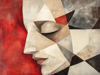 Abstract Portrait with Geometric Shapes and Calm Expression