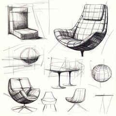 Hand Drawn Sketches of Modern Furniture Designs