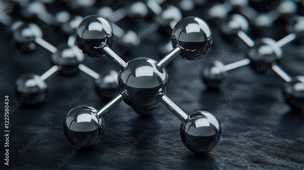 Poster abstract representation of molecules and atoms in a dark background