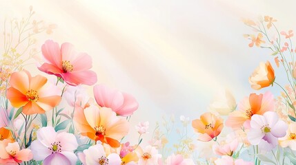 Golden Wildflower Rays, vibrant flowers illuminated by sunlight streaming through clouds, beautifully hand-painted watercolor artwork ideal for summer decor and stationery.