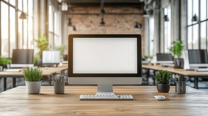 Fototapeta premium Bright and Modern Workspace Design with Well-Lit Environment and Minimalist Aesthetics
