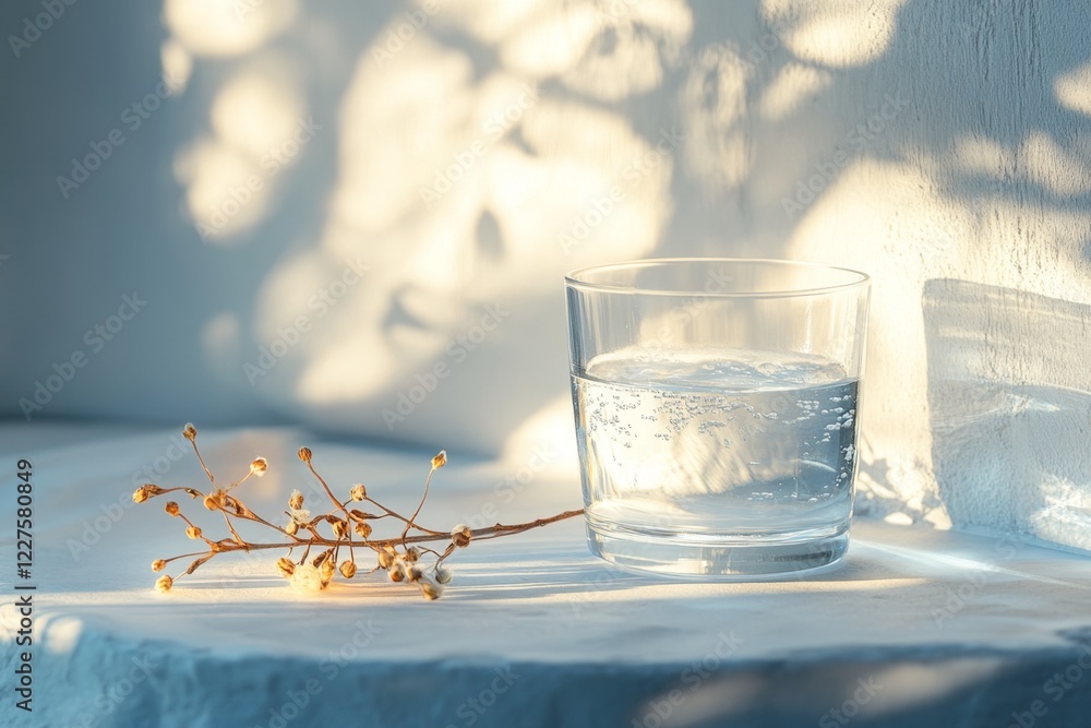 Poster a minimalist depiction of a glass with only a small amount of water at the bottom, symbolizing insuf