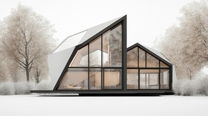 Modern Geometric House in Winter Landscape