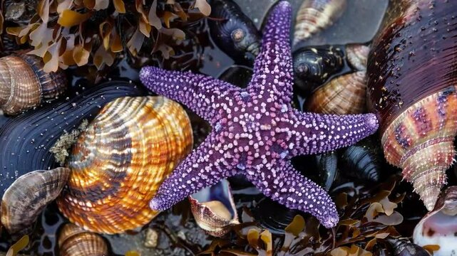 Video of starfish and seashells on the beach. Ideal for nature blogs, educational projects, advertising resorts.
