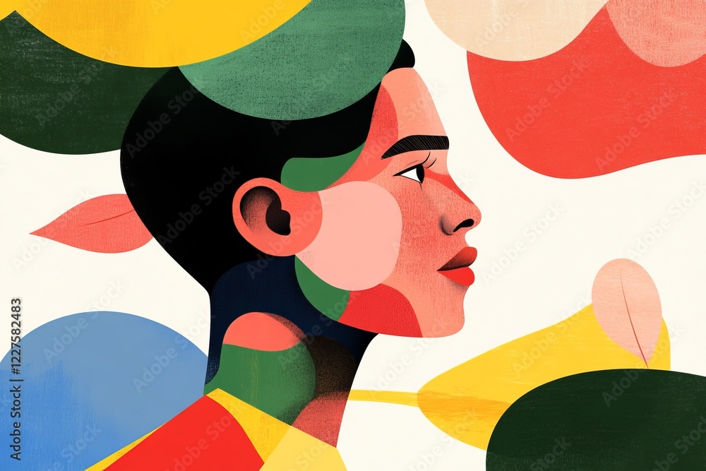 Aufkleber colorful profile portrait highlighting artistic expression with abstract elements in a modern style