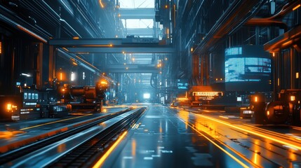 Cyberpunk Cityscape: Futuristic Train Station