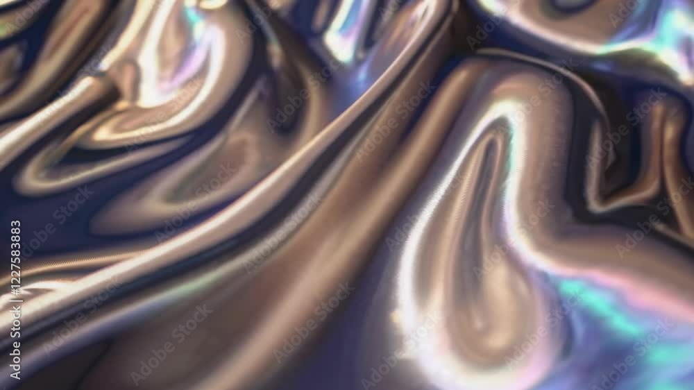 Poster iridescent ocean waves. shimmering metallic liquid surface with swirling patterns. abstract fluid te