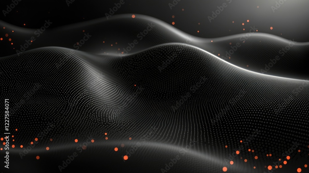Poster abstract dark wave pattern with glowing particles