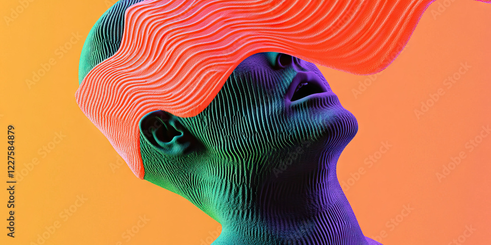 Poster digital rendering of a textured head and neck with orange overlay