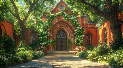 Obraz premium Stunning cathedral with intricate architecture surrounded by colorful autumn trees under a bright sky