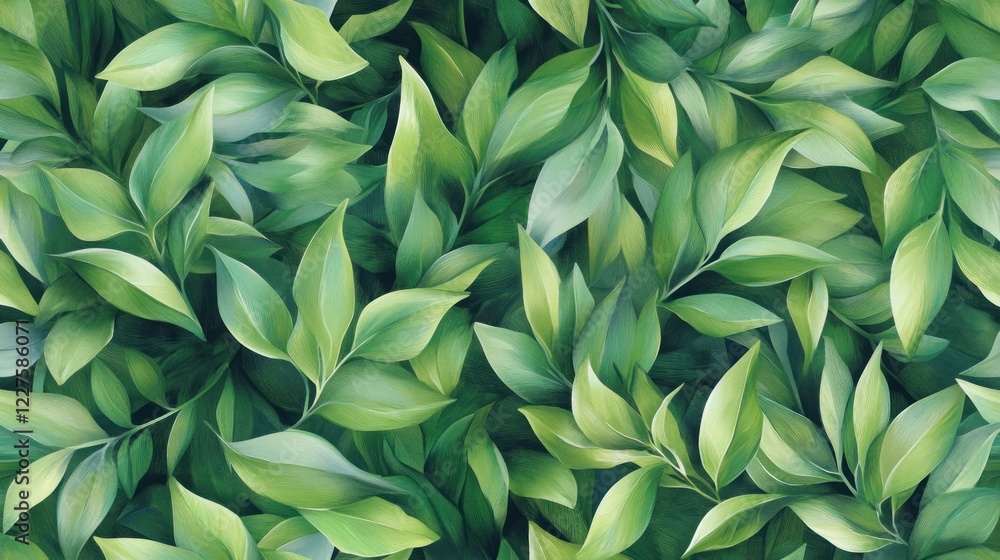 Aufkleber lush green foliage pattern with overlapping leaves and a dynamic flowing style