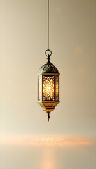 Elegant hanging lantern glowing softly with intricate patterns