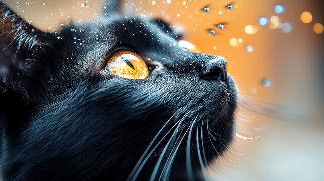 Black cat rain window bokeh pet portrait