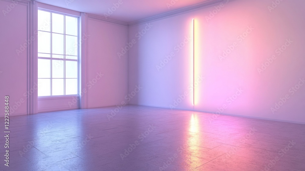 Poster a room with a window and a light in it