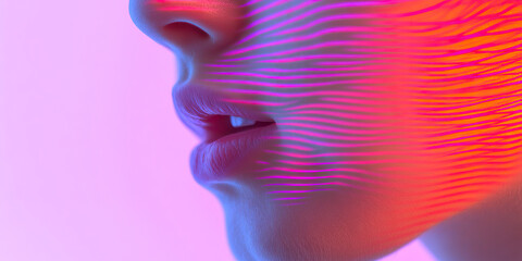 Profile of Face with Pink and Orange Light Pattern