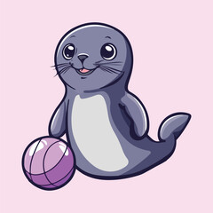 Cute cartoon Crabeater Seal playing Futbol vector illustration 