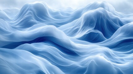 Obraz premium Blue fabric waves, scenic landscape, dreamy background, design element