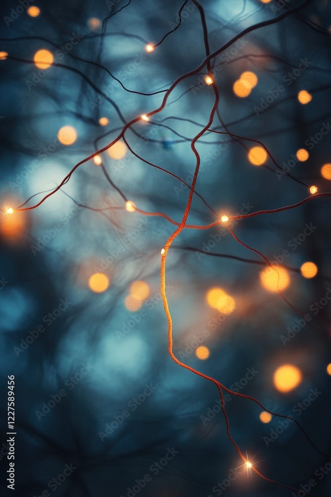 Aufkleber branches illuminated by glowing lights create a magical atmosphere in a serene forest setting, ideal