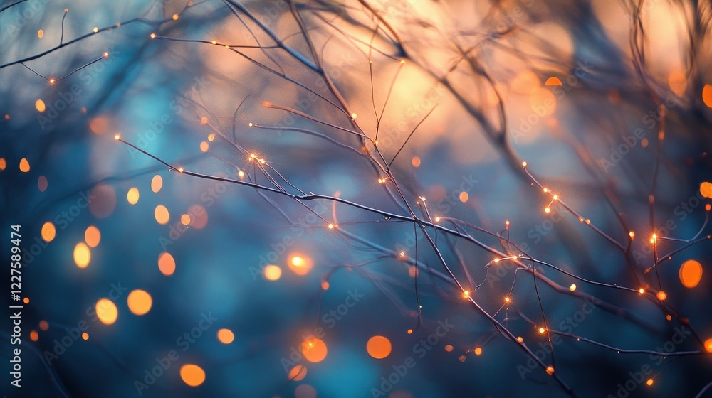 Aufkleber branches, glowing lights and an abstract background creating a dreamy atmosphere with bokeh effects 