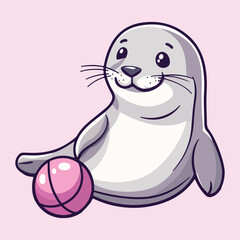 Cute cartoon Crabeater Seal playing Futbol vector illustration 