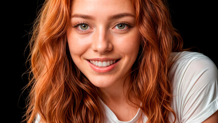 Fototapeta premium Portrait of a beautiful and emotional girl with red hair and fair skin.