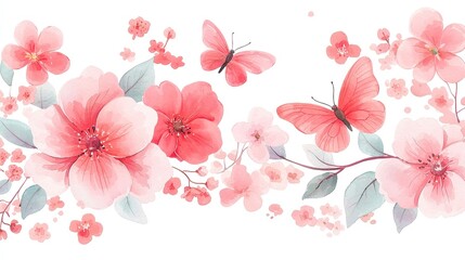 Butterflies and Blossoms, vibrant garden scene with colorful flowers, graceful butterflies, ideal for summer decor and stationery, capturing the essence of nature's beauty