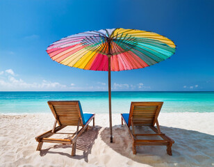 Tropical Beach Chairs with Umbrella &ndash; Relaxing Summer Vacation Scene