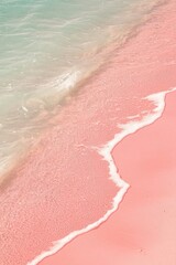 Fototapeta premium Beach, pink sand shore with gentle waves lapping, tropical paradise ideal for vacation and relaxation, summer getaway, coastal beauty, serene ocean retreat.