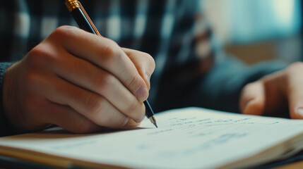 Close-up of Man Writing Notes in a Notebook