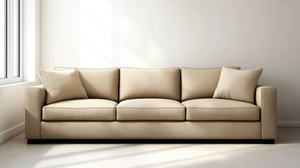 a couch with pillows in a room with a window