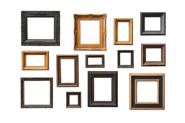 Assorted empty frames collection in various sizes and designs