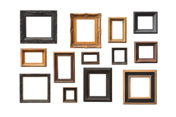Assorted empty frames collection in various sizes and designs
