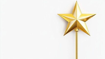 Golden Star Wand on White Background - A single, elegant gold star on a stick against a clean white backdrop. Perfect for celebratory, award, or achievement themes.