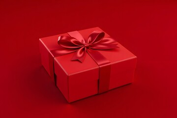Fototapeta premium Luxurious red gift box with a silk ribbon on a velvet background
