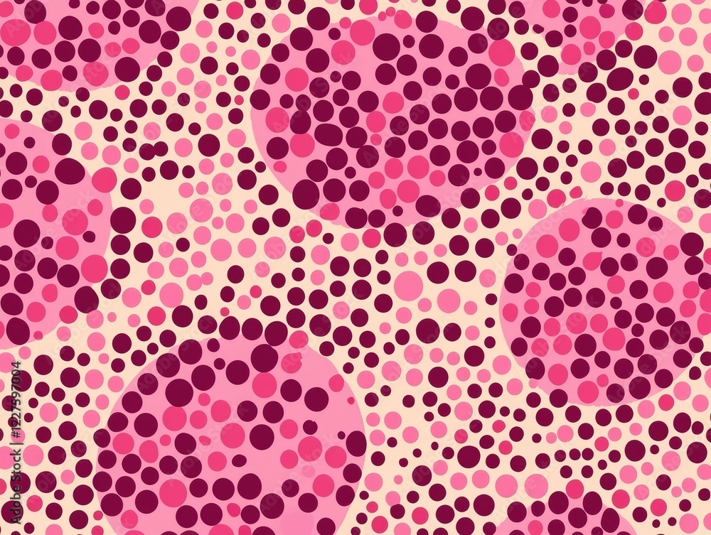 Poster pink and purple polka dot pattern: an abstract seamless pattern featuring a dynamic blend of pink an