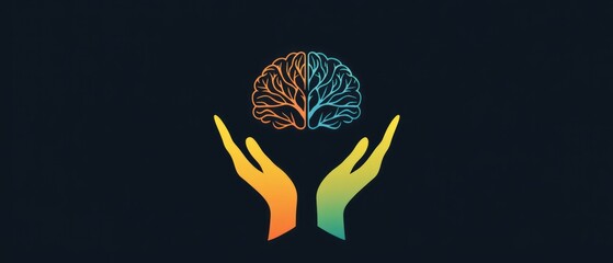 A logo design for mental health foundation with hands supporting a brain, symbolizing care and nurturing