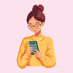 A girl using smartphone vector illustration