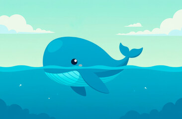 Naklejka premium International Day The blue whale event banner. Blue whale on white background with place for text, copy text