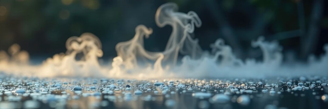 gentle steam wafts over an unblemished surface, solitary, quiet, steam