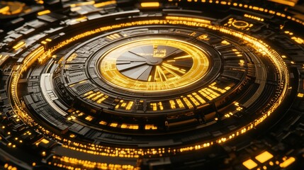 Fototapeta premium Futuristic Technological Circle: Abstract Golden and Black